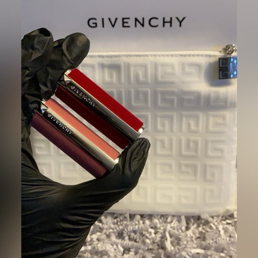 GIVENCHY White Pouch & Le Rouge lipstick fancy zipper +2 niche skincare (NEW)